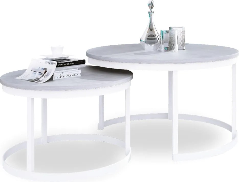 Măsuță de cafea 2in1 OKIN – 75x75x43 cm – Alb / Beton