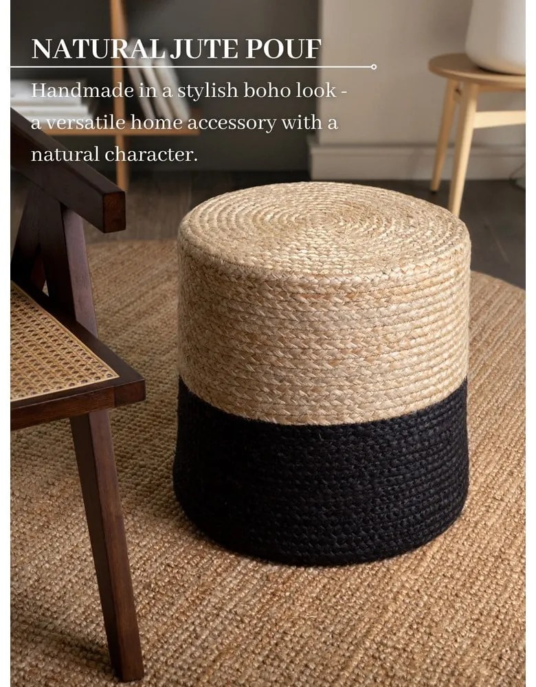 Taburet negru/în culoare naturală Juta Gold Black – Hanse Home