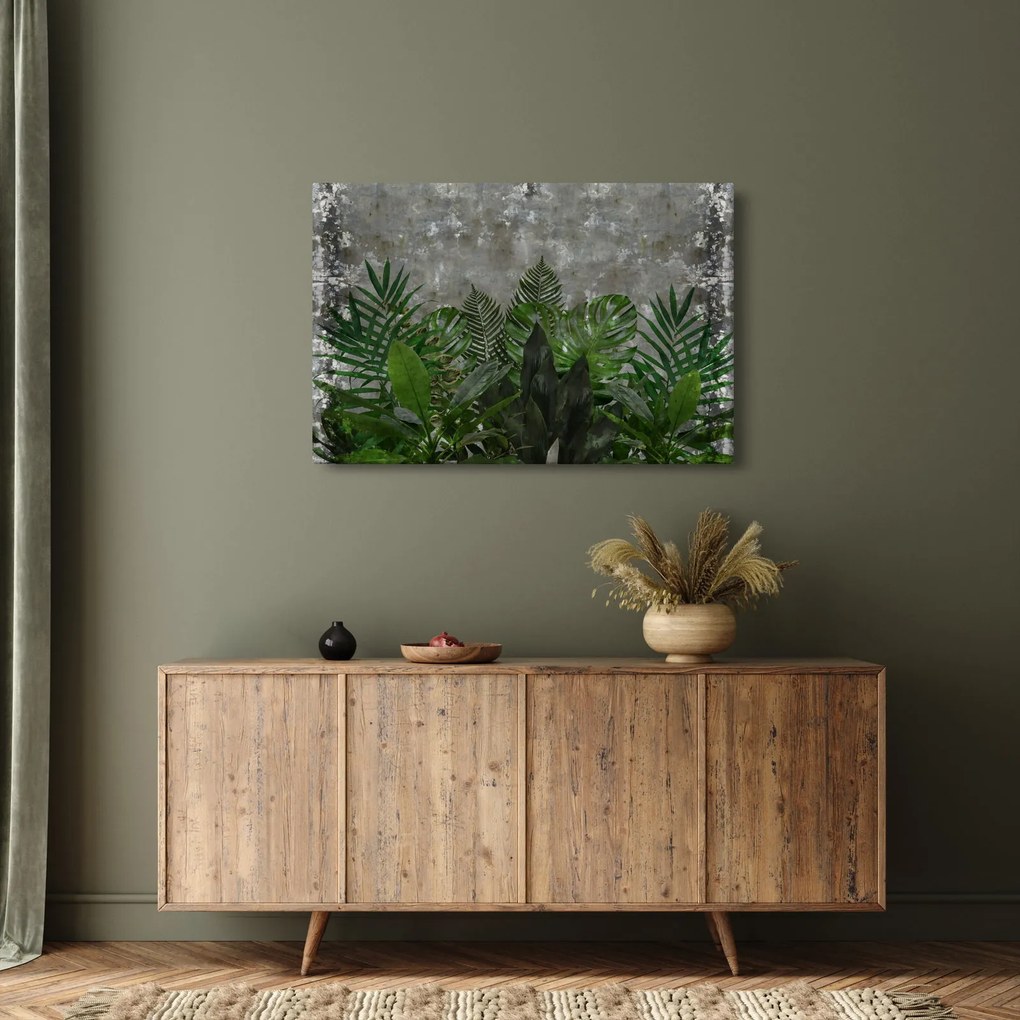 Tablou - Zid de beton cu plante (90x60 cm)