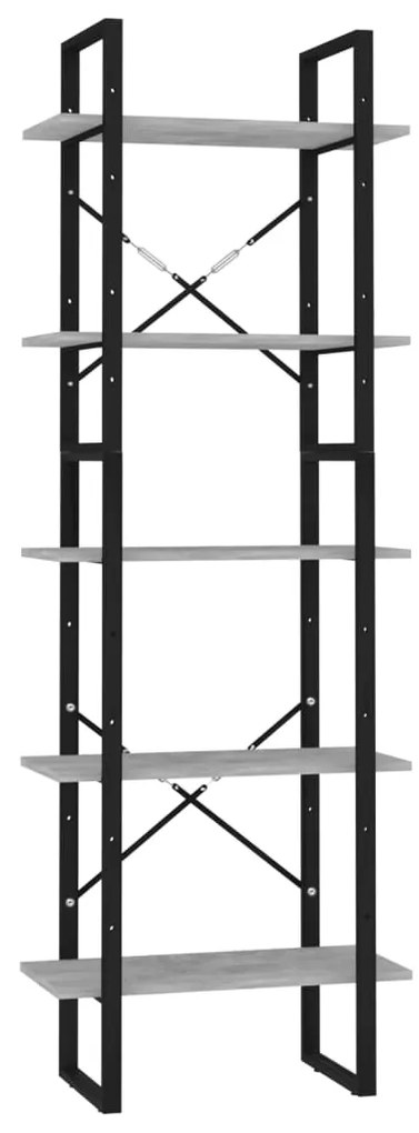 3081982 vidaXL Bibliotecă cu 5 rafturi gri beton, 40x30x175 cm, lemn prelucrat