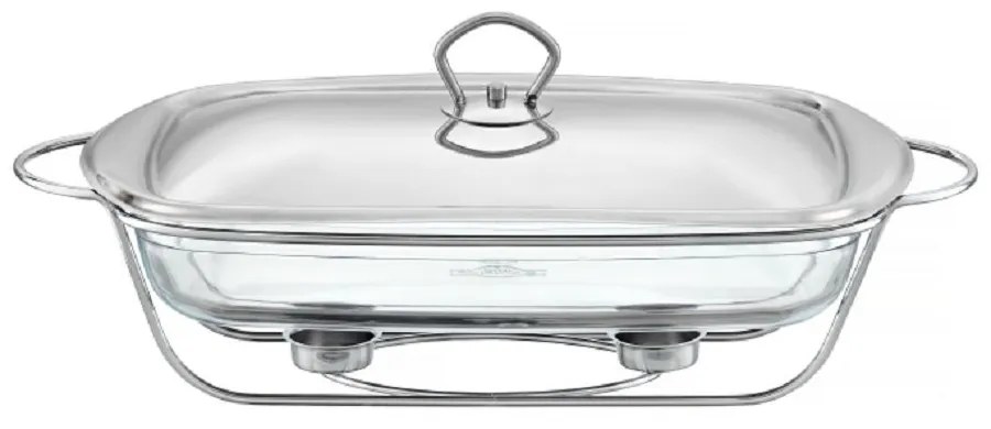 Vas termorezistent cu incalzitor 3.6L, suport si capac argintiu, chafing dish, Helios