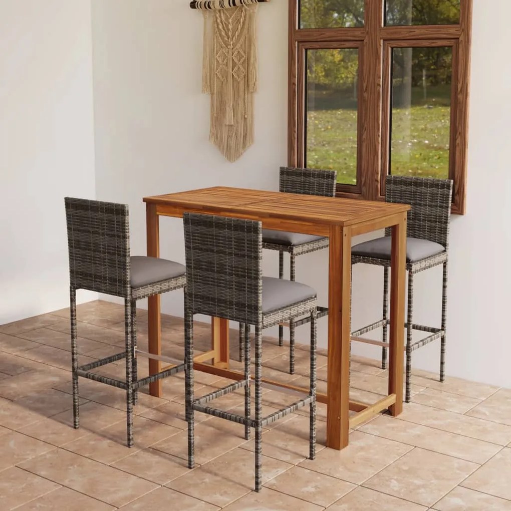 3067991 vidaXL Set mobilier bar de grădină cu perne, 5 piese, gri