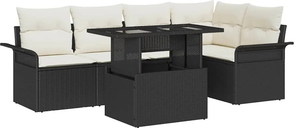 vidaXL Set de canapele pentru grădină cu pernă 6 pcs Negru poliratan