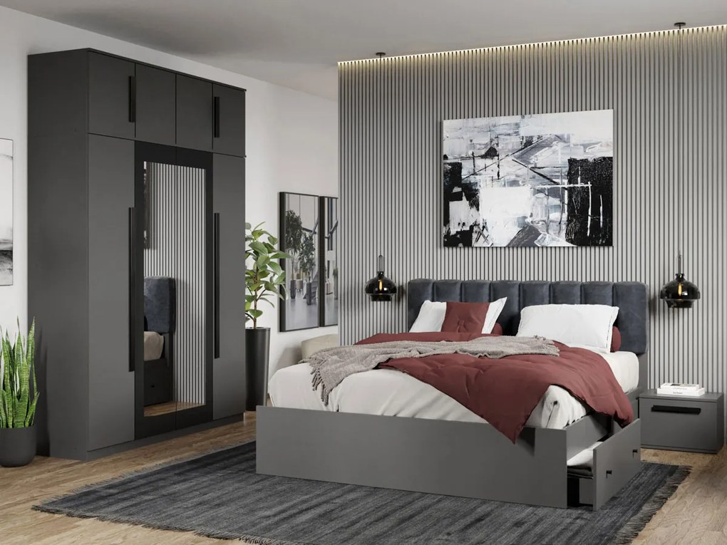 Set mobila dormitor 4 piese Gri Antracit Stone C03