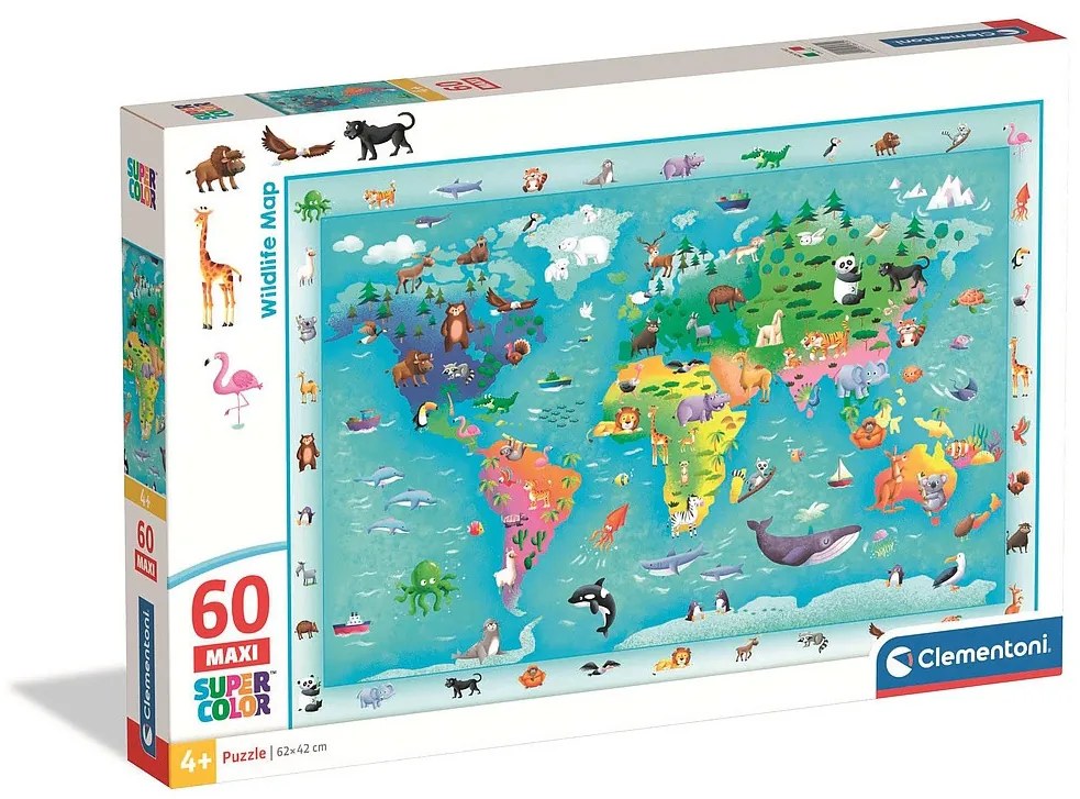 Animale Wildlife Hartă puzzle maxi Clementoni cu 60 de piese
