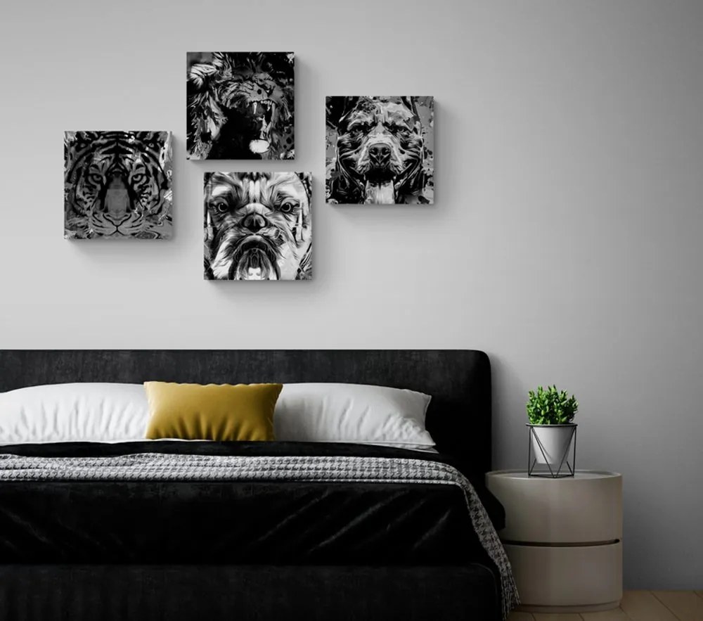 Set tablouri animale în design alb-negru de stil pop art