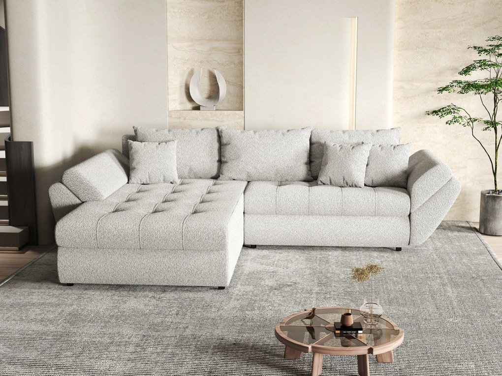 Colțar extensibil dumonde cu ladă de depozitare si sezut confortabil din spuma high-density, Loana Euphoria Dove 270x185 cm