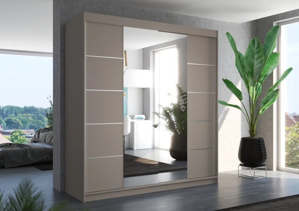 Dulap cu uși glisante DALMATIA – cu oglindă – 200x58x215 cm – Cașmir