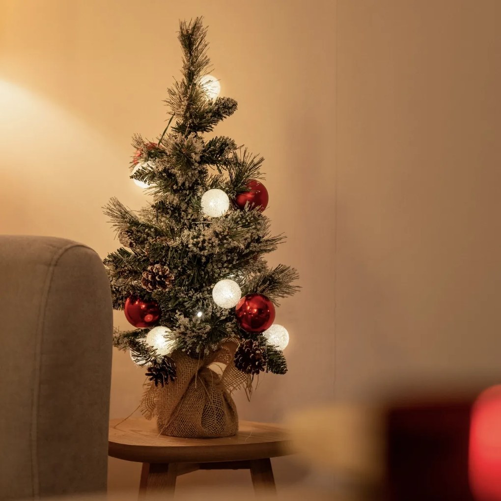 Brad de Crăciun alb cu roșu 60cm incl. LED cu temporizator - Jack