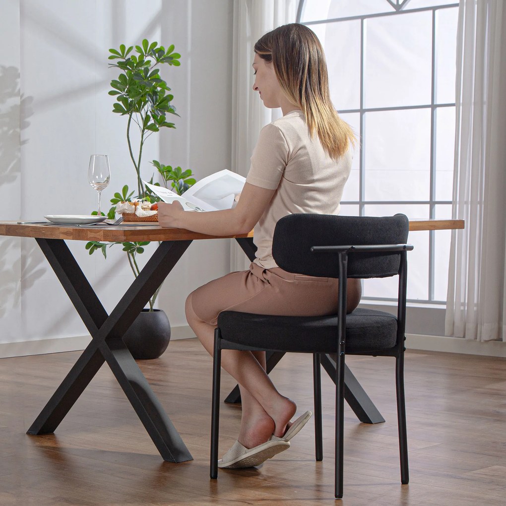 HOMCOM Set de 4 scaune de sufragerie cu spătar din țesătură picioare din oțel 51 x 51 x 76 cm negru | Aosom Romania