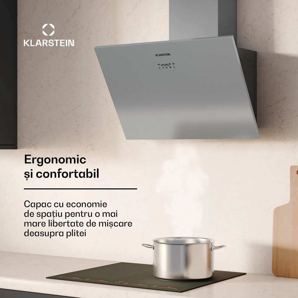 Klarstein Silver Lining 60, hotă de aburi, 60 cm, 568m³/h, EEK, A, oțel inoxidabil