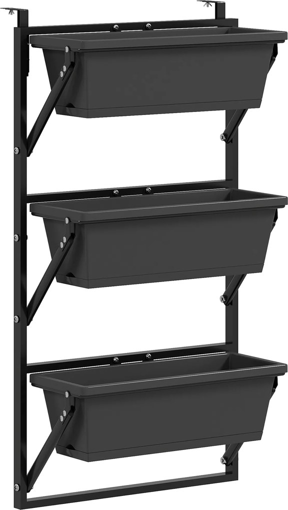 Outsunny Set de 3 ghivece ghiveci cu orificii, 56x42 cm, ghivece pătrate din plastic, Gri închis | Aosom Romania