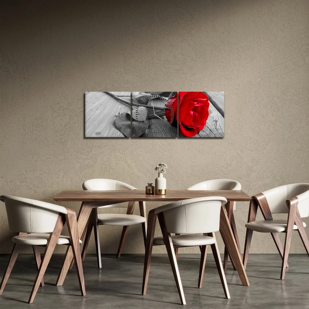 Tablou cu trandafiri roșii (cu ceas) (90x30 cm)
