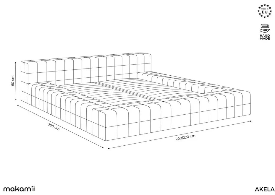 Pat matrimonial crem tapițat cu somieră 140x200 cm Akela – Makamii