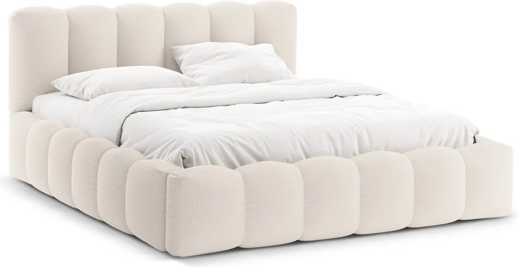 Pat tapitat cu somiera rabatabila si lada depozitare, 180x200 cm, Micadoni Home, Lupine-138, tesatura structurata chenille, bej deschis