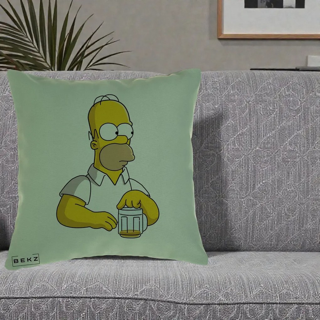Perna Personalizata Homer Simpson cu Bere, 40x40 cm, Verde, Husa Detasabila, Perna Inclusa, BEKZ®