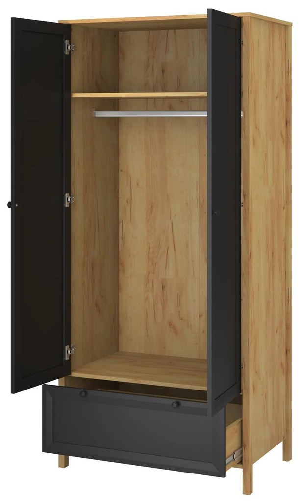 Dulap de haine Bruselas (stejar craft auriu + negru) . 1116784