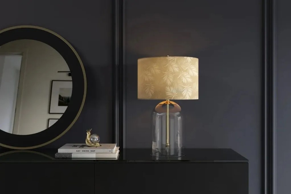 Veioza, Lampa de masa, Sticla, Abajur Auriu, CLASSICO 50cm