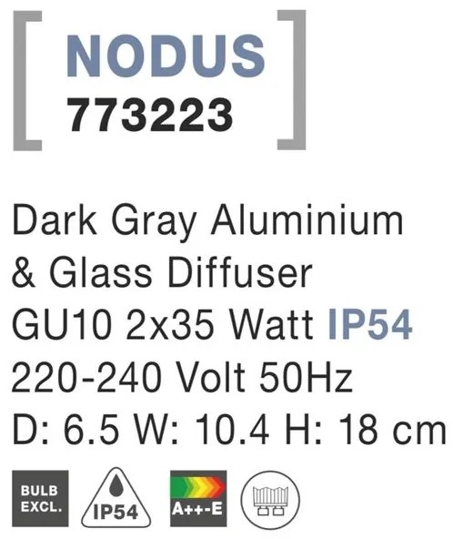 Aplica perete ambientala de exterior IP54 NODUS gri NVL-773223