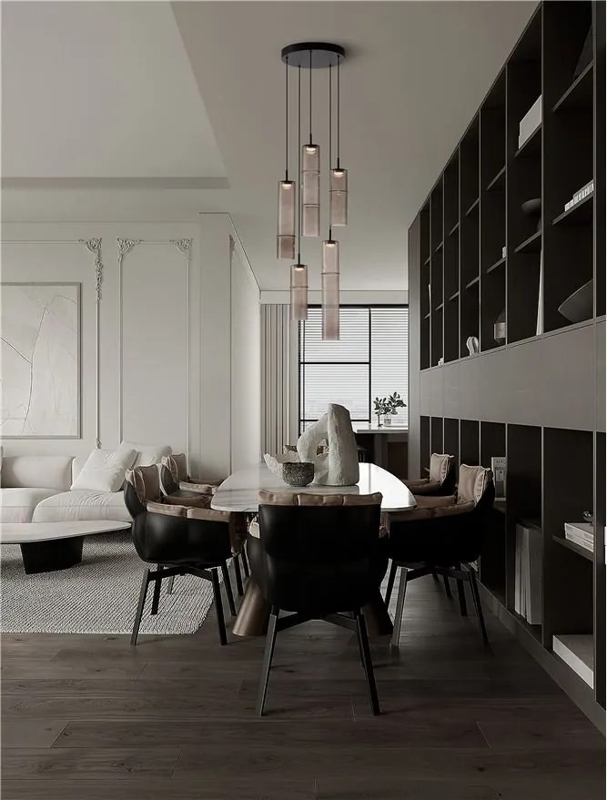 Lustra moderna cu 5 pendule LED, Metal, Sticla, Moca, SANO