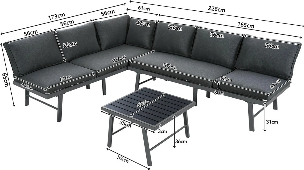 Set mobilier de grădină pentru 5-6 persoane, Gri | Aosom Romania