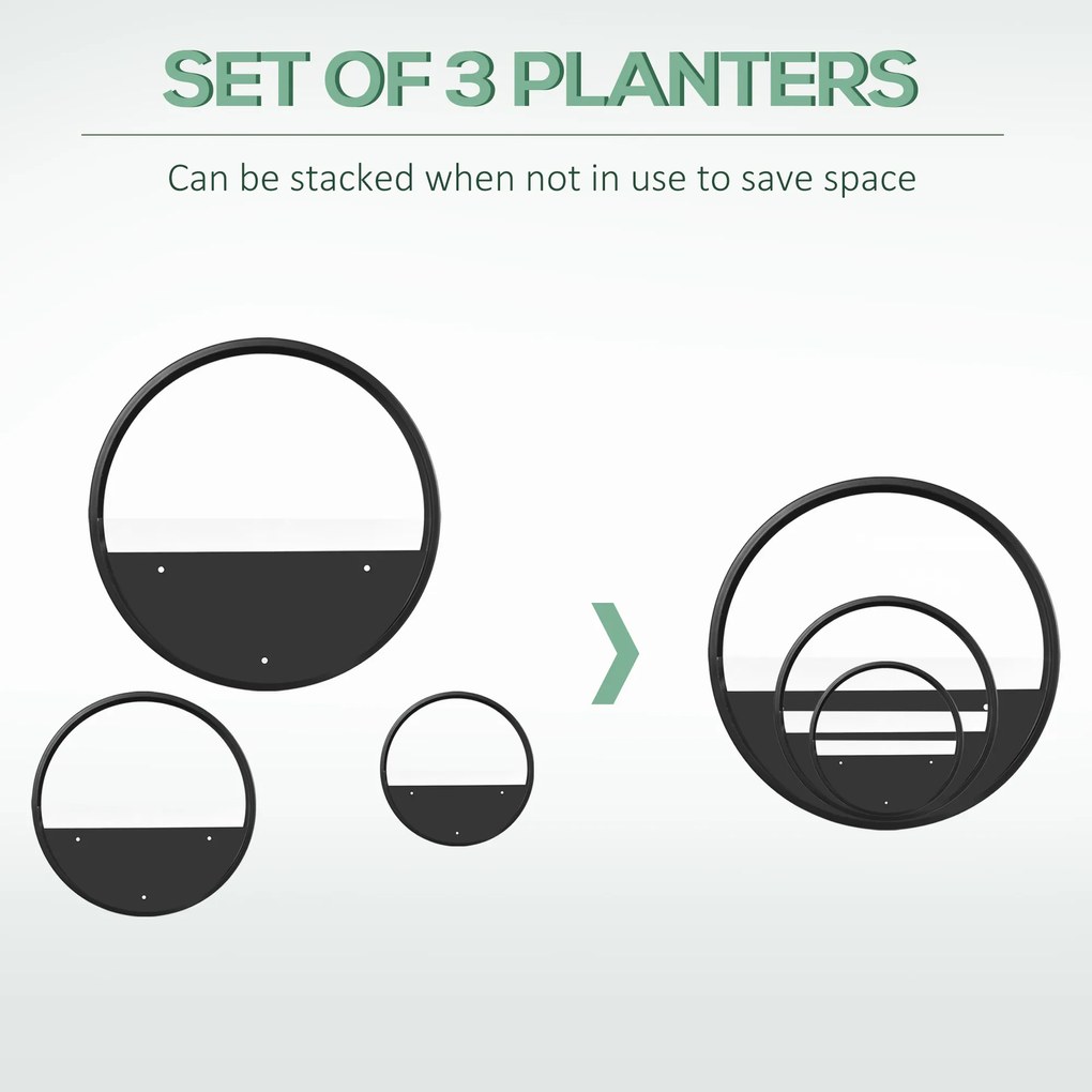 Outsunny Set 3 Jardiniere de Balcon din Oțel și Acrilic, Montare pe Perete, pentru Interior și Exterior, Negru | Aosom Romania