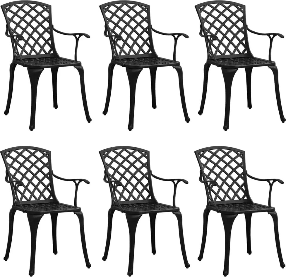 vidaXL Scaune de grădină, 6 buc., negru, aluminiu turnat