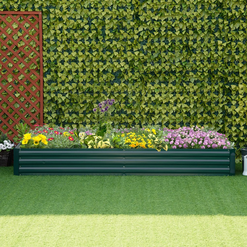 Outsunny Pat Suport de Gradina Inaltat din Metal de Exterior, Suport pentru Plante, Flori si Ierburi Aromatice, Verde | Aosom Romania