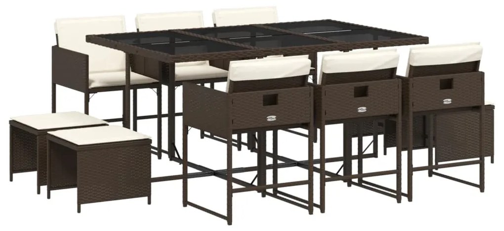 3278096 vidaXL Set mobilier de grădină cu perne, 11 piese, maro, poliratan