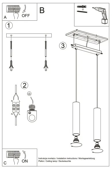 Lustră pe cablu Sollux SL.1241 LAGOS 2xGU10/10W/230V auriu