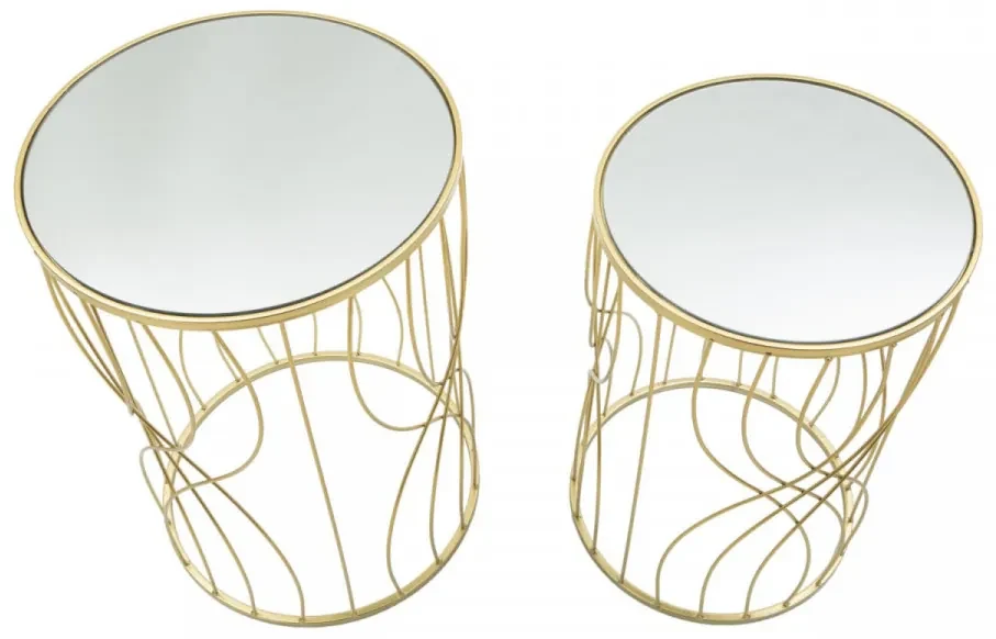 Set 2 masute auxiliare aurii din metal, ∅ 38 - ∅ 33 cm, Ligne Mauro Ferretti
