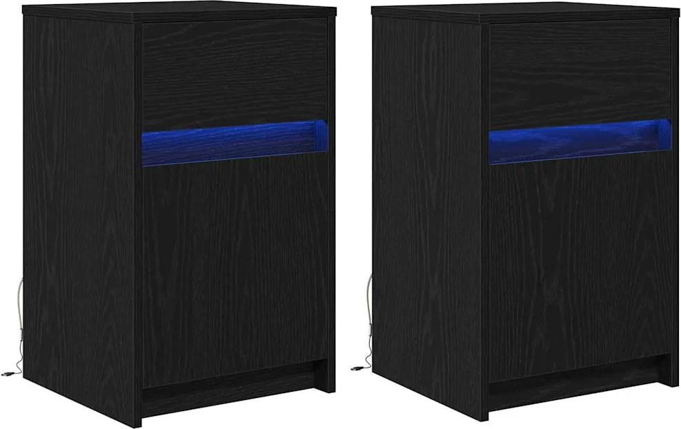 vidaXL Noptieră LED 2 pcs Stejar negru 38 x 34 x 61 cm Lemn compozit