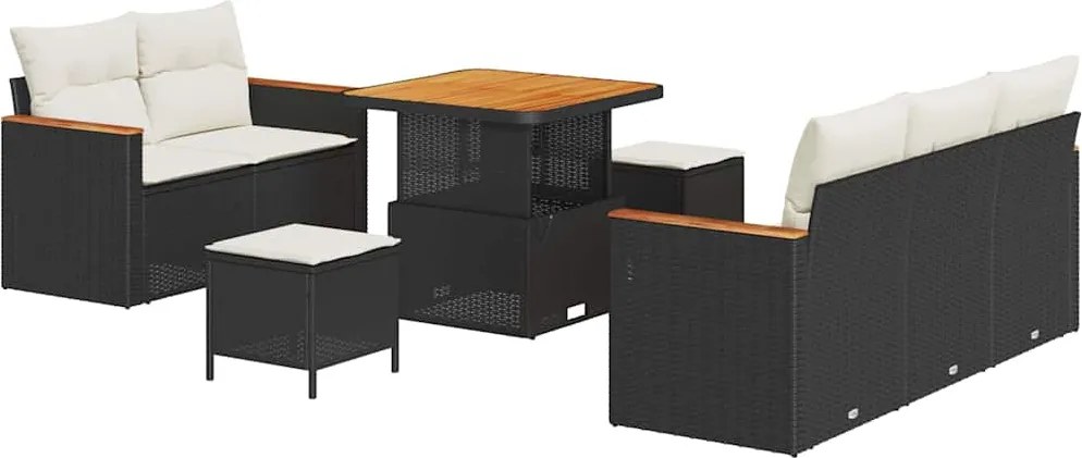 vidaXL Set de canapele pentru grădină 8 pcs Negru poliratan