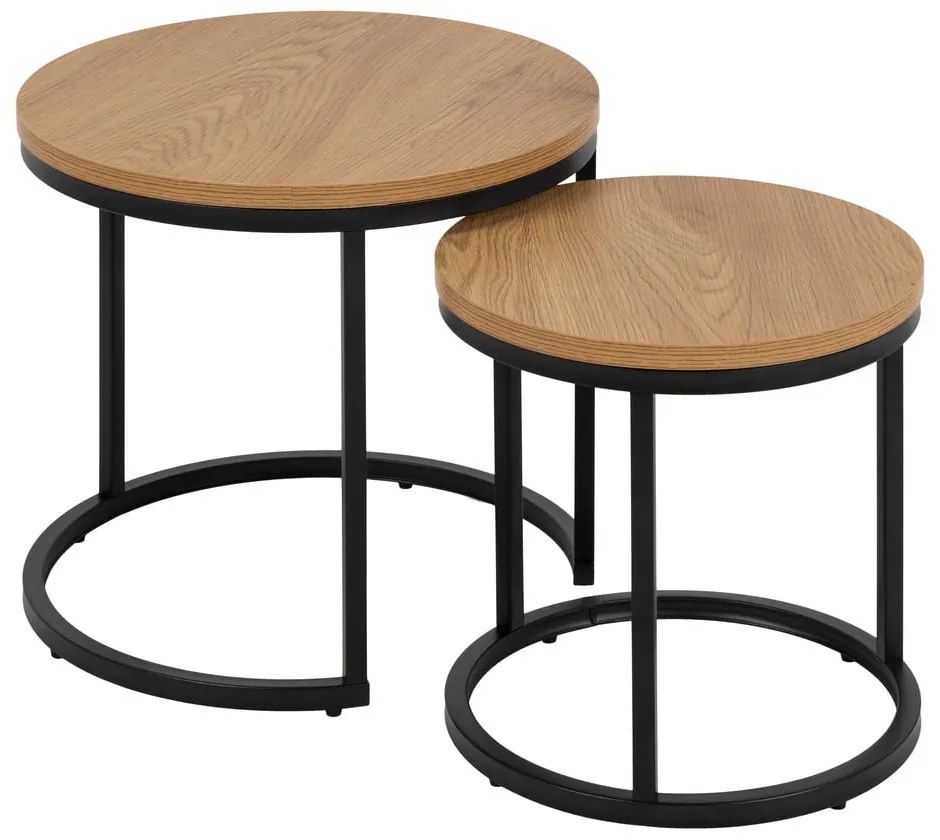 Măsuțe auxiliare 2 buc. rotunde cu blat cu aspect de lemn de stejar ø 45 cm Spiro – Actona