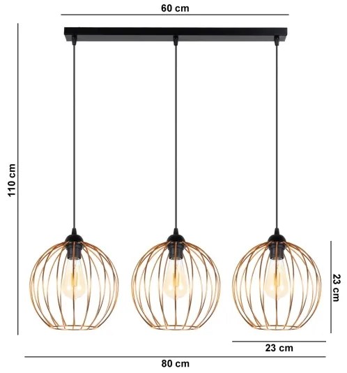 Lustră pe cablu MATT 3xE27/60W/230V neagră/cupru
