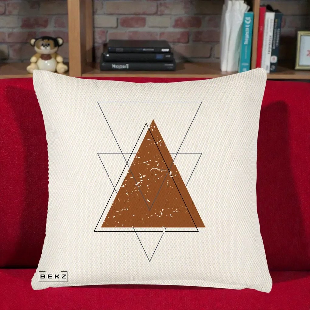 Perna Decorativa Geometric Triunghiuri Sacred, 40x40 cm, Crem Reliefat, Husa Detasabila, Perna Inclusa, BEKZ®