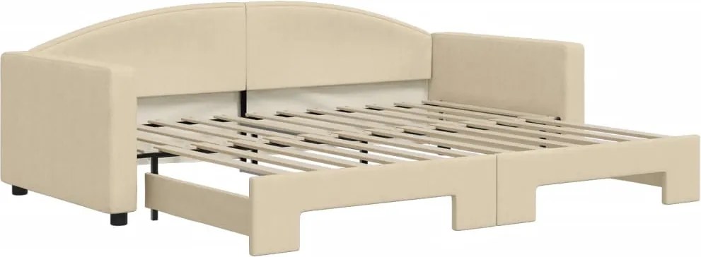 vidaXL Pat de zi cu extensie, crem, 90x200 cm, textil