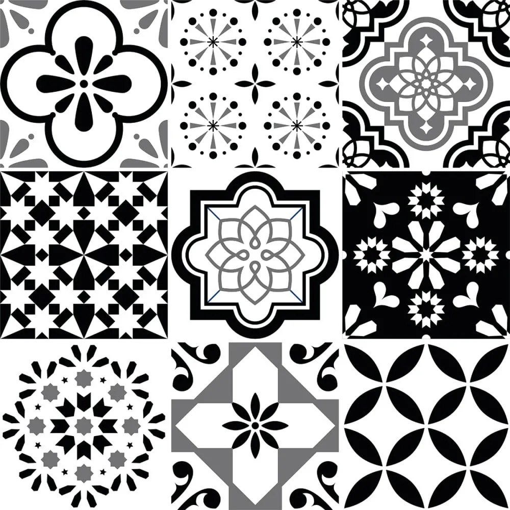 Set 9 autocolante de perete Ambiance Cement Tiles Alexia, 10 x 10 cm