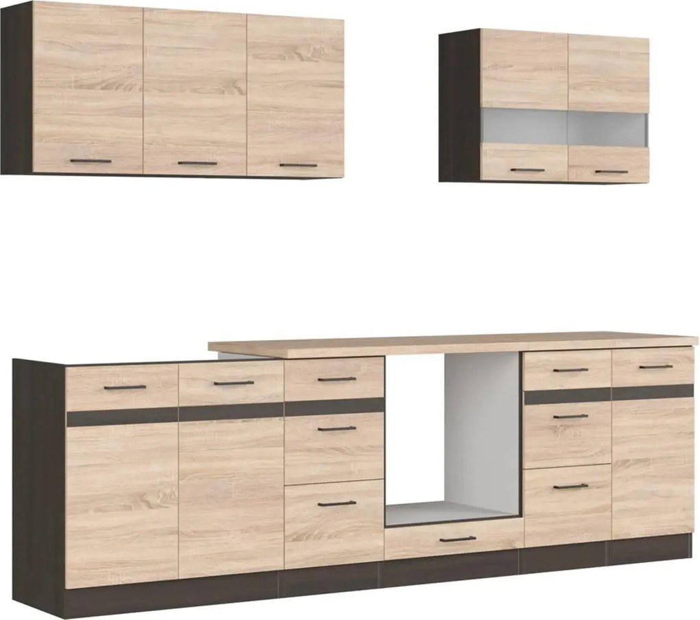 Set bucatarie JUNONA LINE, stejar sonoma/wenge, PAL, 260 cm, cu blat s