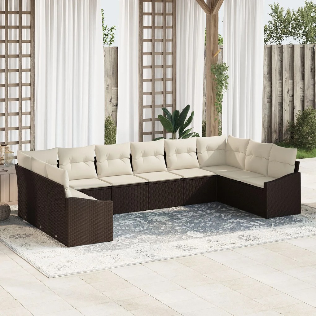 vidaXL Set de canapele pentru grădină 10 pcs Maro Rattan poli