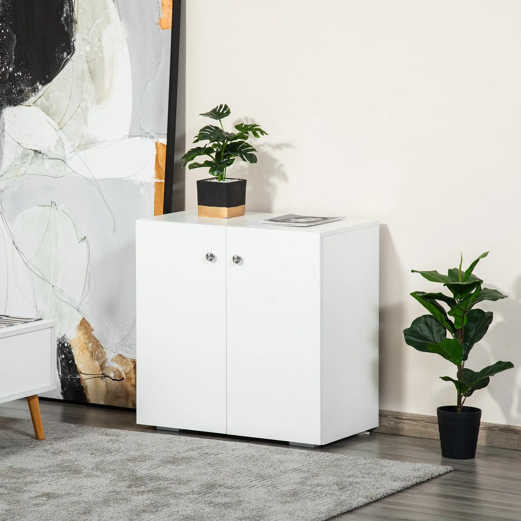 HOMCOM Aparador de Salón con 2 Puertas Armario Auxiliar con 2 Estantes para Libros Ropa Juguetes Estilo Moderno 70x39x70 cm Blanco | Aosom Romania