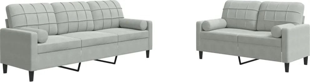 vidaXL Set de canapele cu perne, 2 piese, gri deschis, catifea