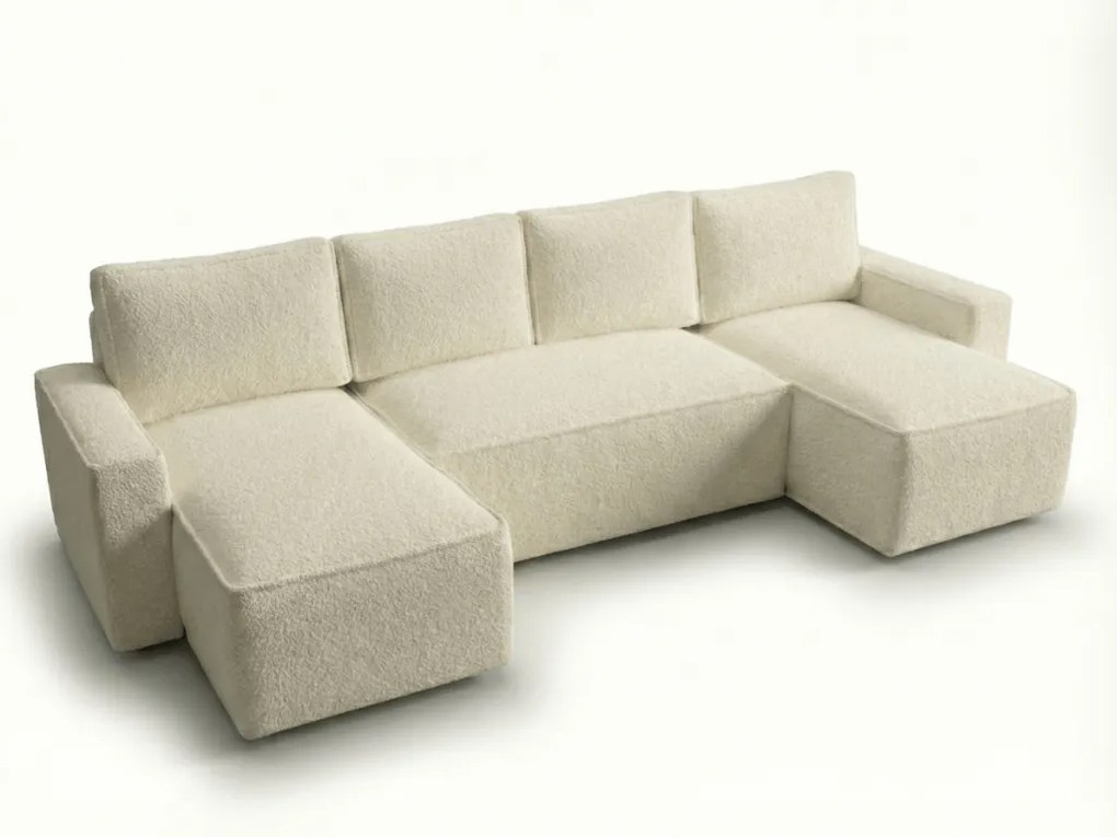 Canapea extensibila in forma de U SMART BOUCLE, crem, 303x140 cm