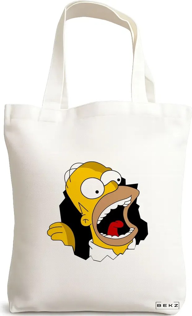 Sacosa de Panza pentru Cumparaturi, Geanta Tote, model Homer, 38x34.5 cm, Alba, BEKZ®