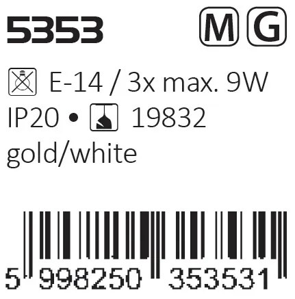 Lustra moderna aurie cu 3 pendule din sticla alba Divina 5353 RX