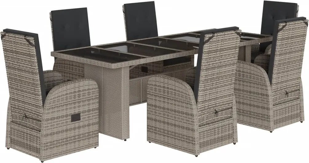 vidaXL Set mobilier de grădină cu perne, 7 piese, gri, poliratan