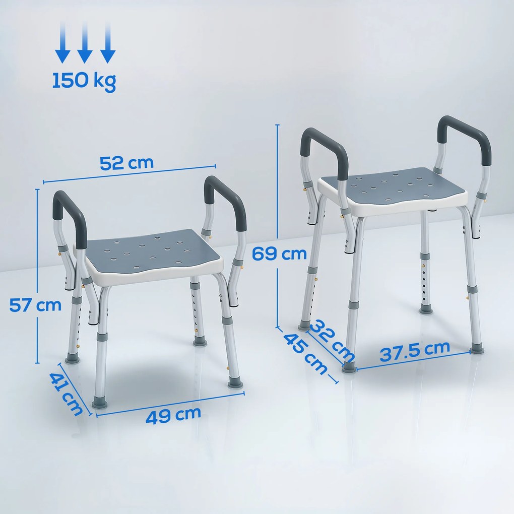 HOMCOM Scaun Reglabil de Duș cu Mânere, Multicolor | Aosom Romania