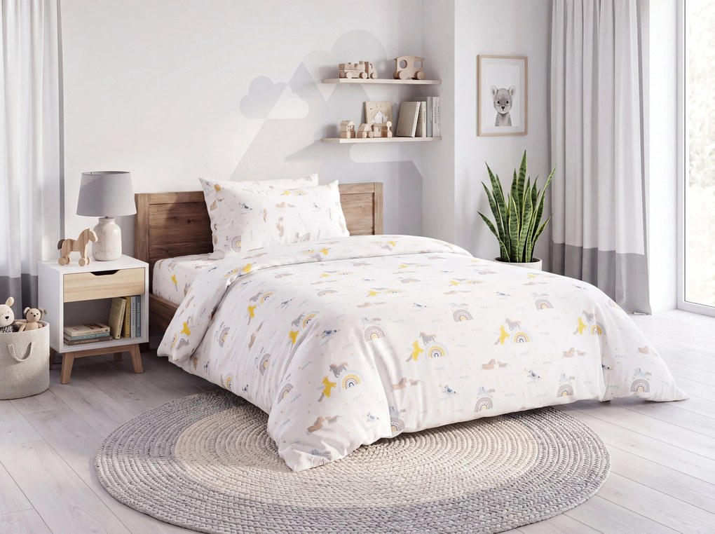 Lenjerie de pat pentru copii MAGIC UNICORN TALES alb, 100% bumbac Dimensiune lenjerie de pat: 70 x 80 cm | 140 x 200 cm