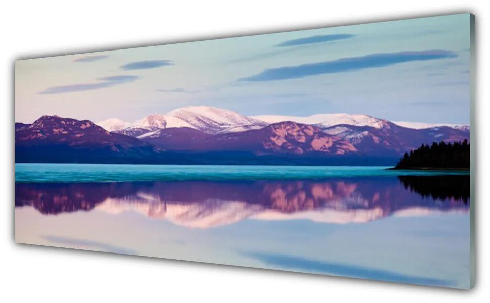 Tablou pe sticla Mountain Lake Peisaj Alb Negru Maro Albastru