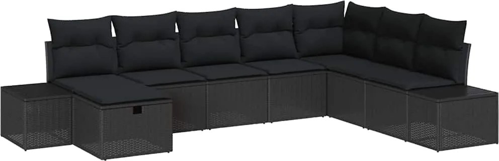 vidaXL Set de canapele pentru grădină cu pernă 8 pcs Negru Rattan poli